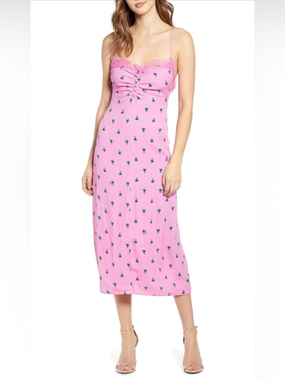 AFRM-XS- Clyde Lace Trim Midi Dress